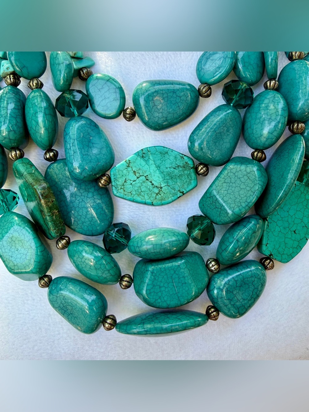 Multi Strand Layered Faux Turquoise Beaded Stone Statement Necklace Southwest - Picture 5 of 16